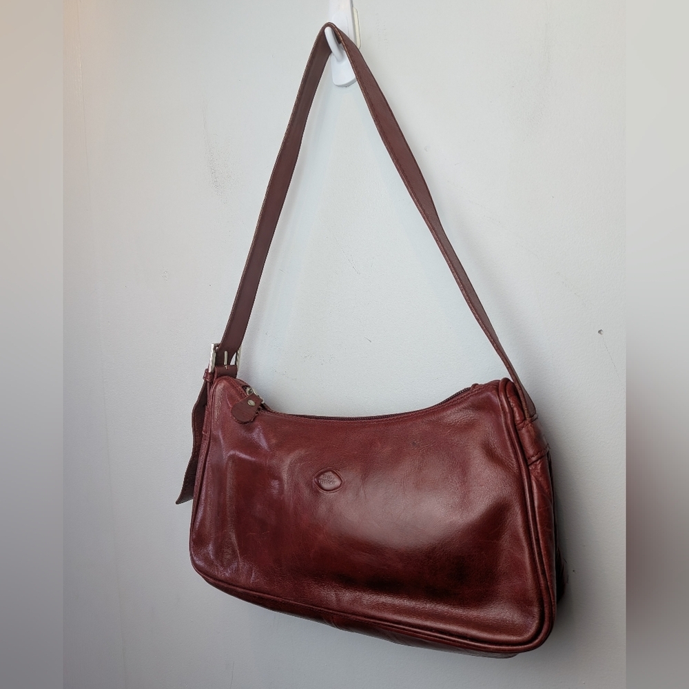 VTG The Trend Made In Italy Burgundy Leather Shoulder Bag Y2K Style 2000 Zipper